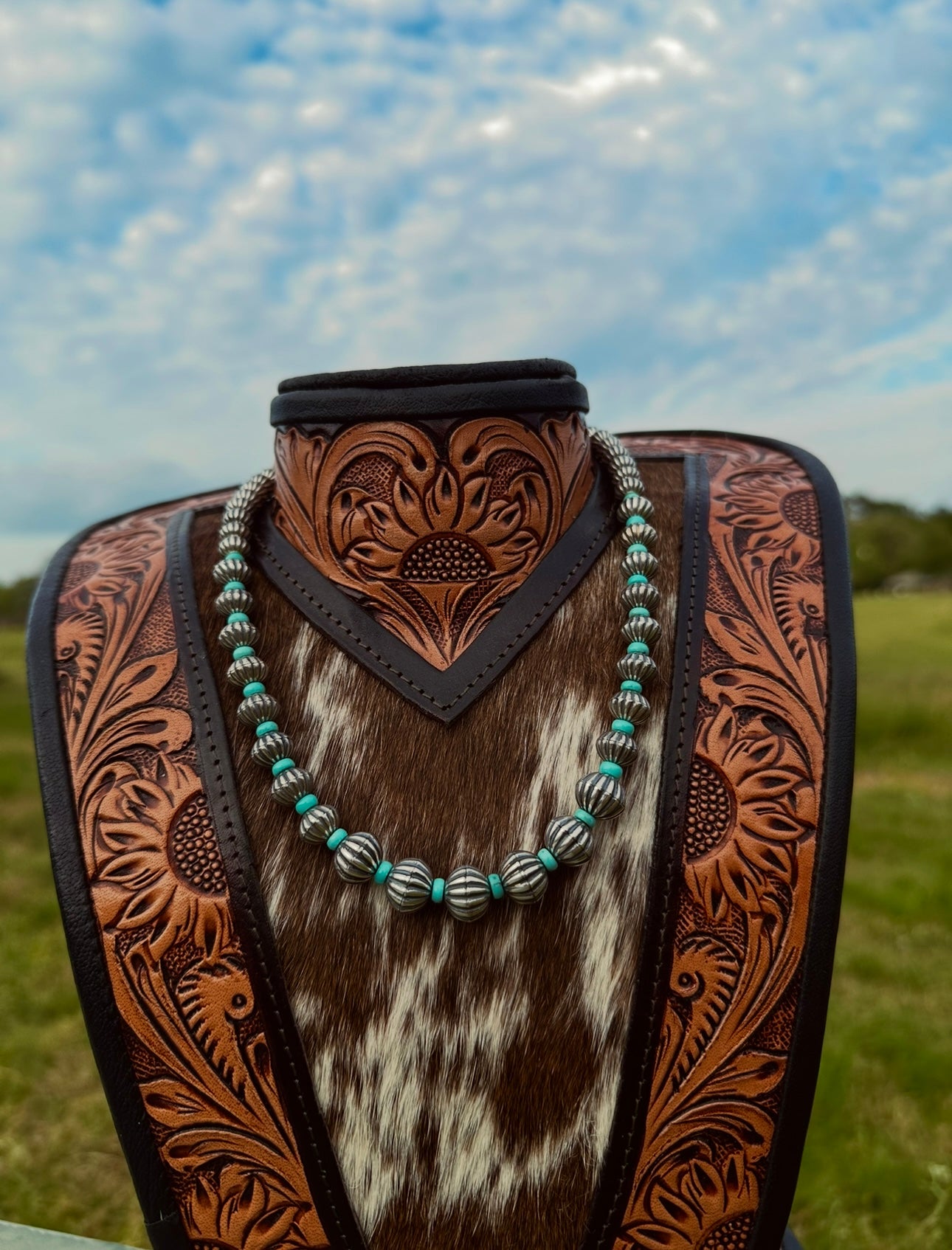Graduated Pearl Necklace with Turquoise Accents