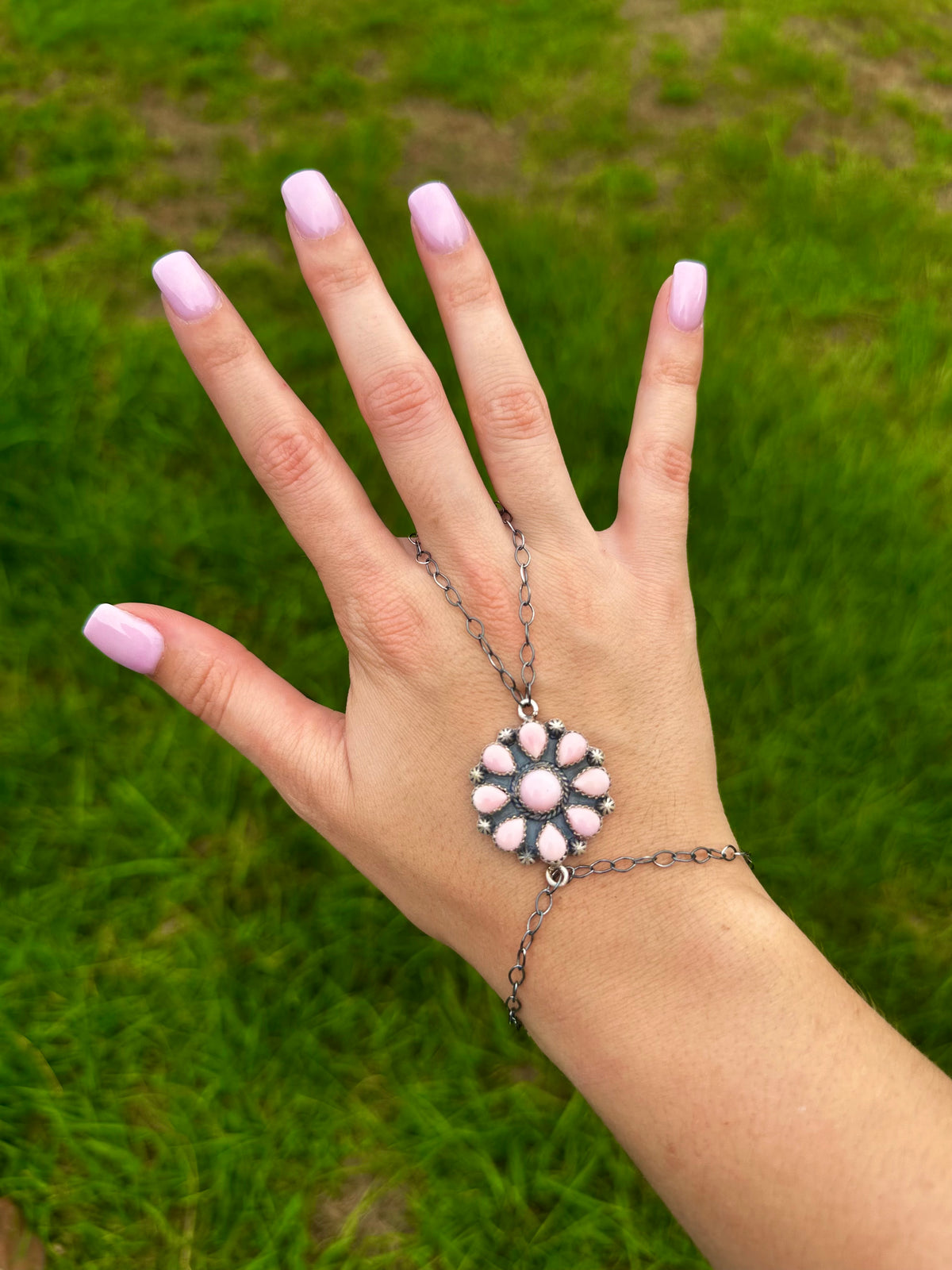 Pink conch hand chain