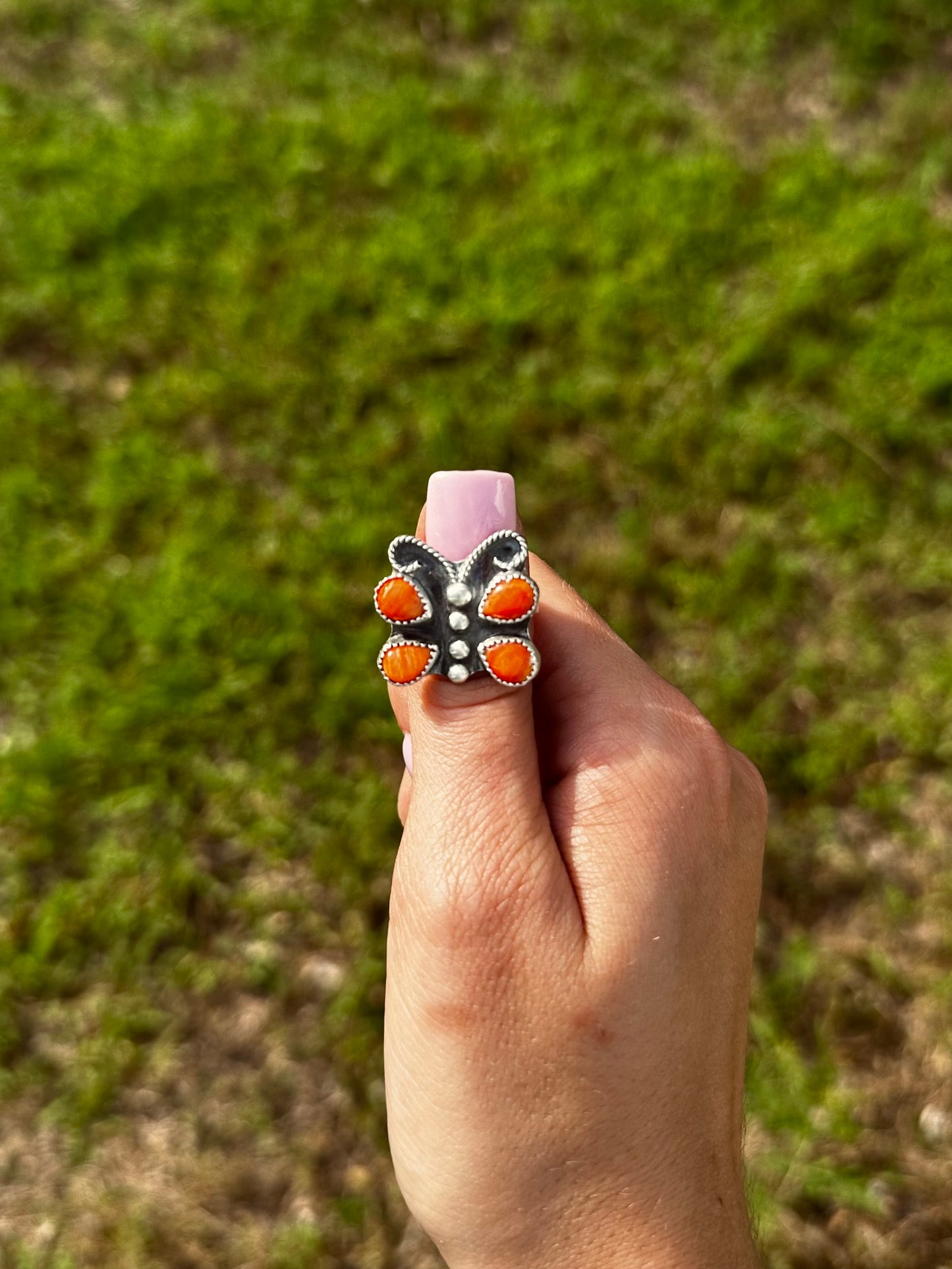 Adjustable Orange spiny butterfly ring