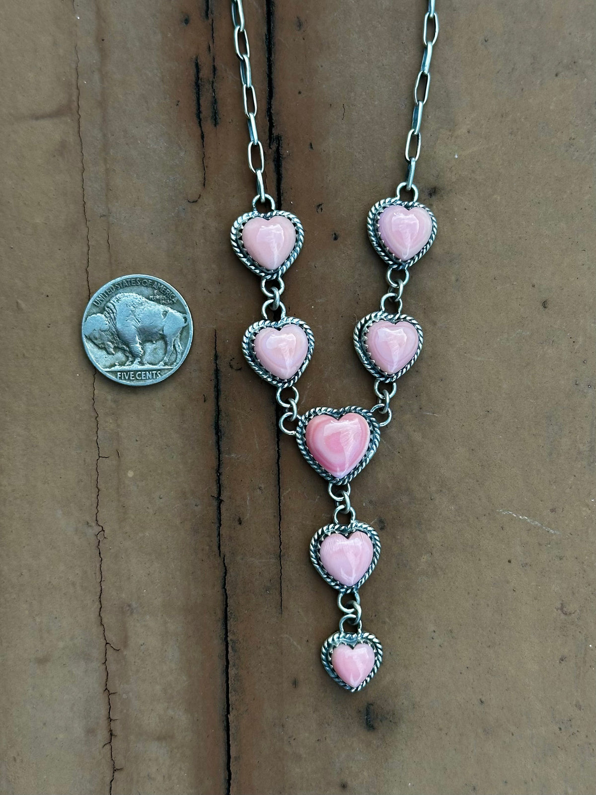 Pink conch heart lariat necklace