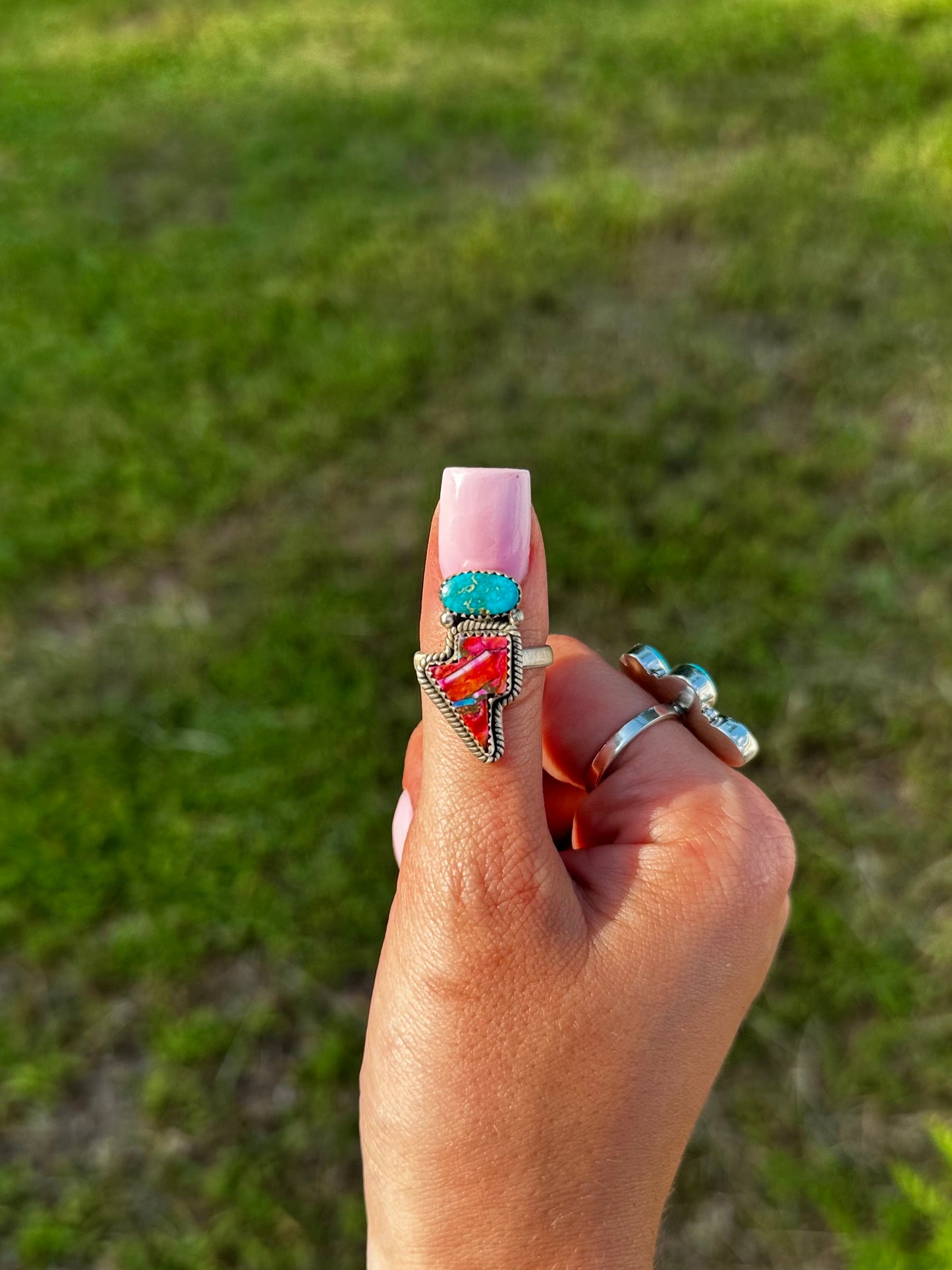Adjustable Pink Dahlia Lightning Ring