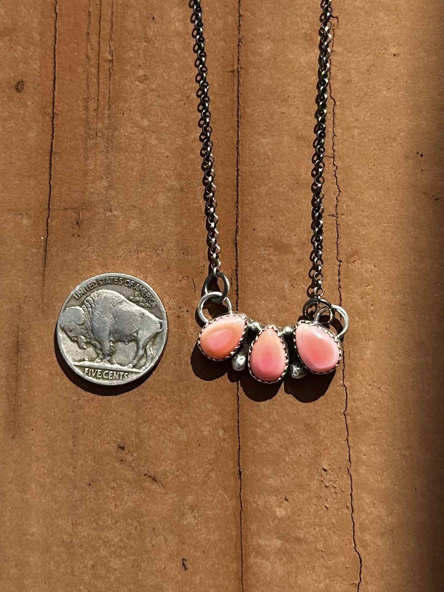 Myra Benally Navajo handmade pink conch necklace