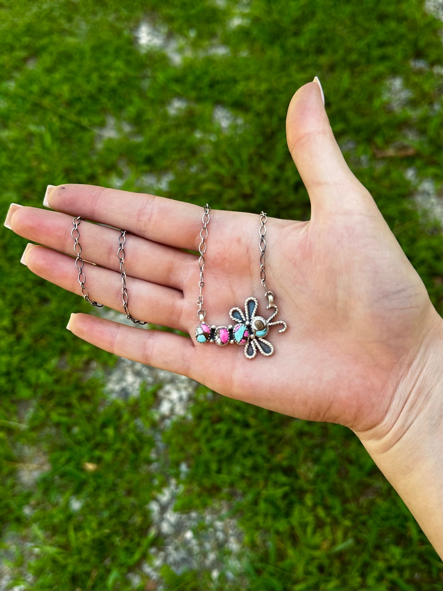 Cotton candy dragonfly necklace