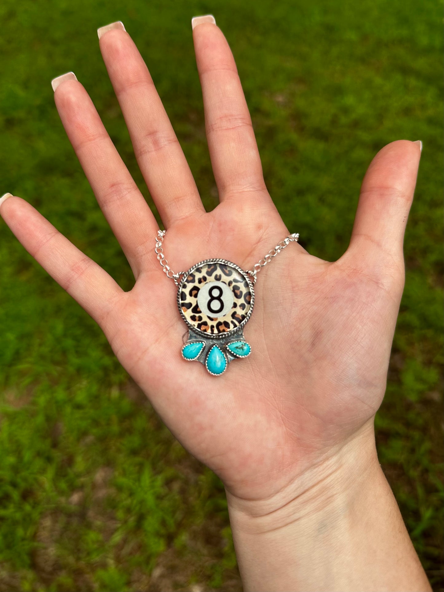 Kingman cheetah 8 ball necklace
