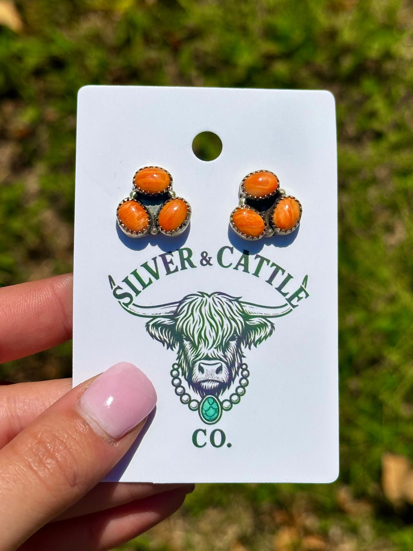 Orange spiny cluster earrings