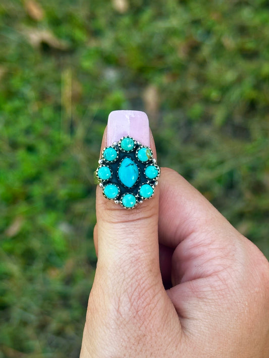 Adjustable turquoise cluster ring