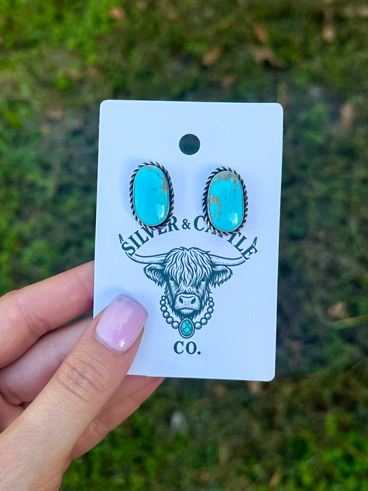 Turquoise earrings by Navajo artist Chassity Belone