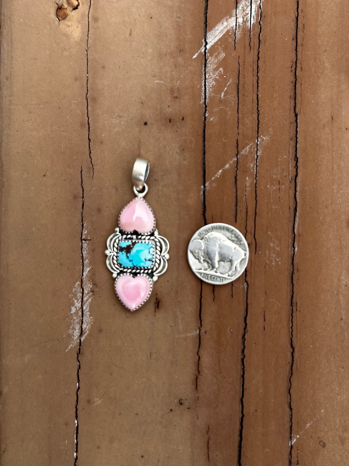 Pink conch heart & golden hills pendant
