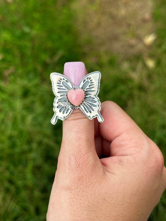 Adjustable pink conch Butterfly ring