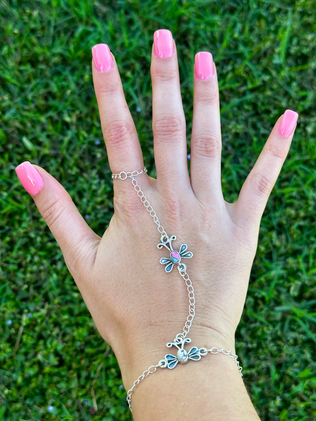 Cotton candy & wild horse butterfly hand chain