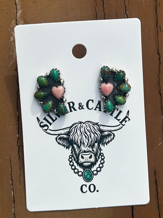 Pink conch & sonoran half cluster earrings