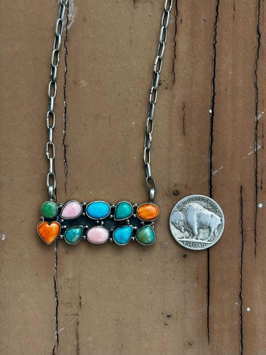 Multi stone bar necklace