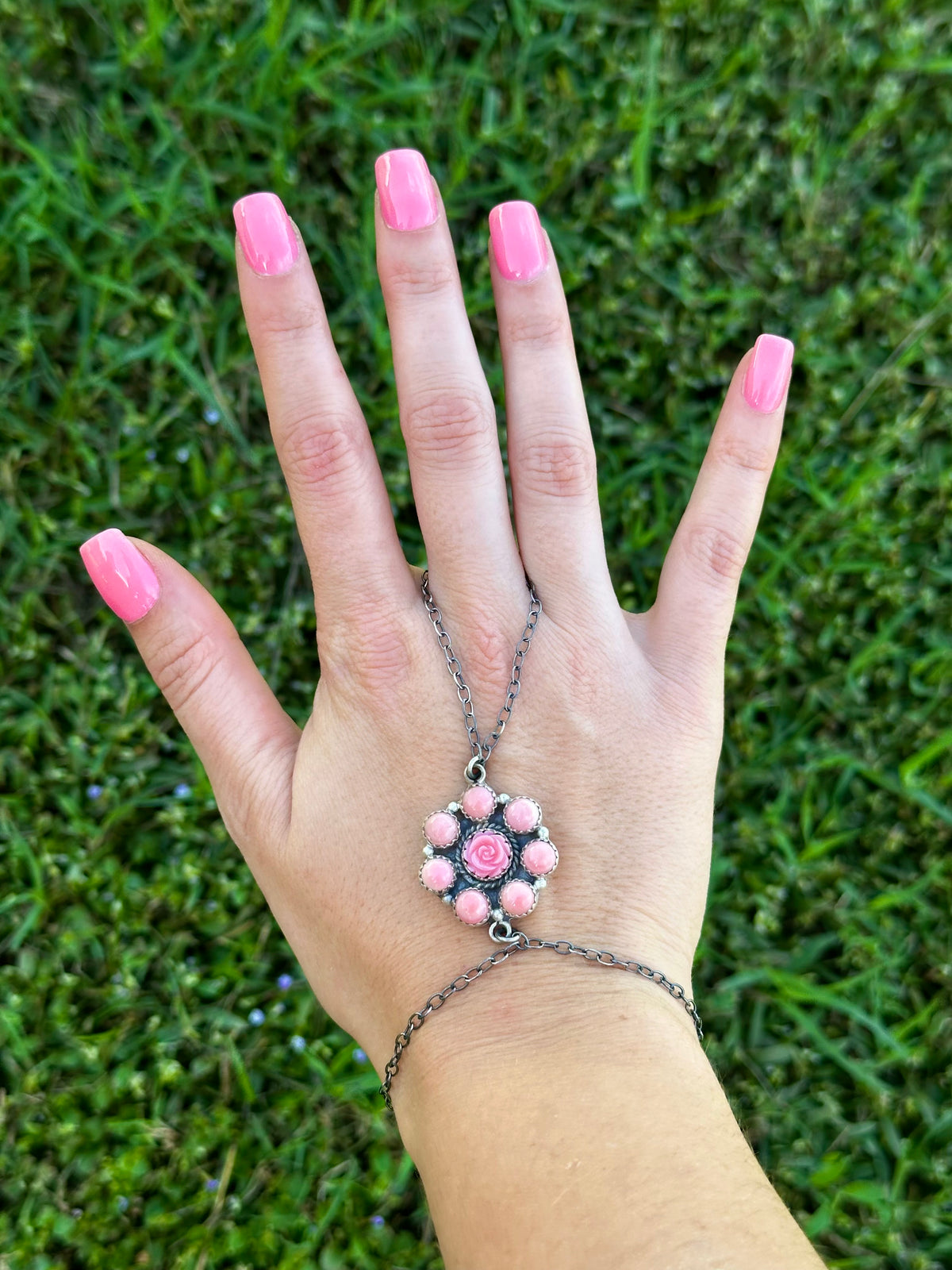 Pink conch rose hand chain