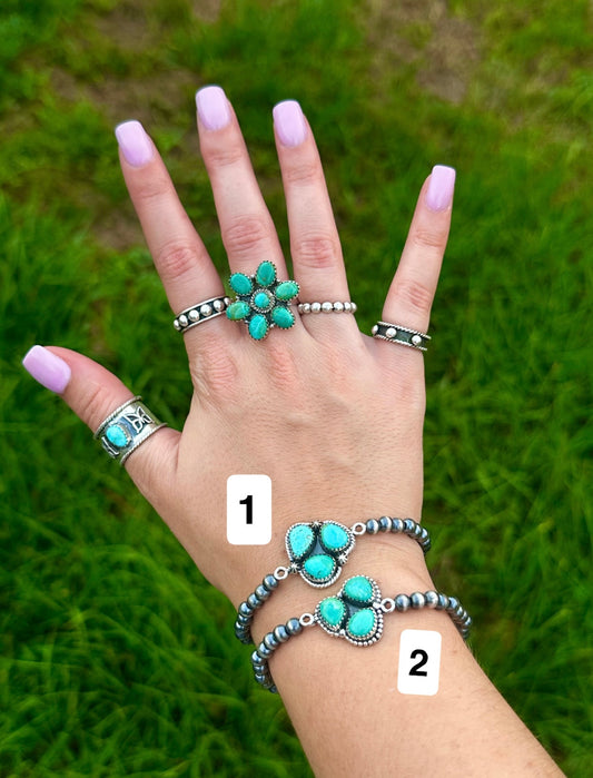 Kingman stretch bracelet with 5mm sterling pearls