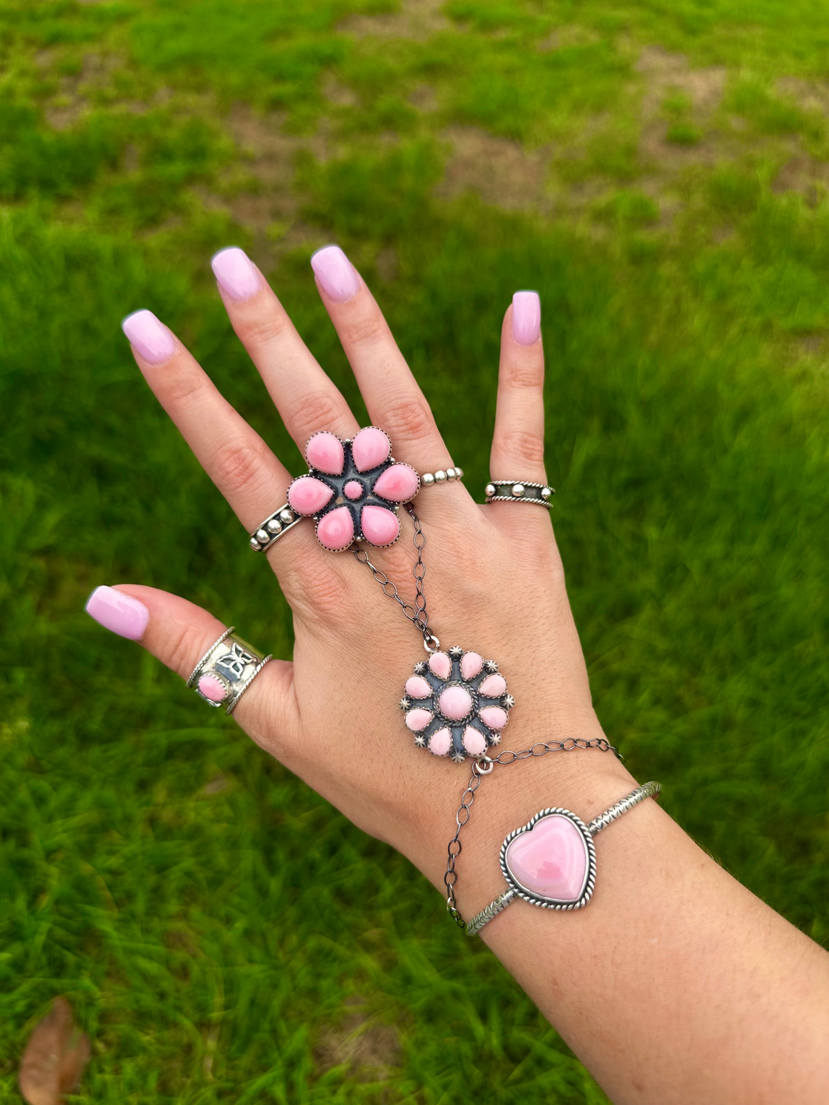 Pink conch hand chain