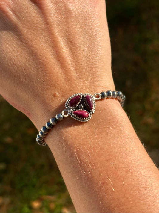 Purple spiny stretch bracelet with 5mm sterling pearls