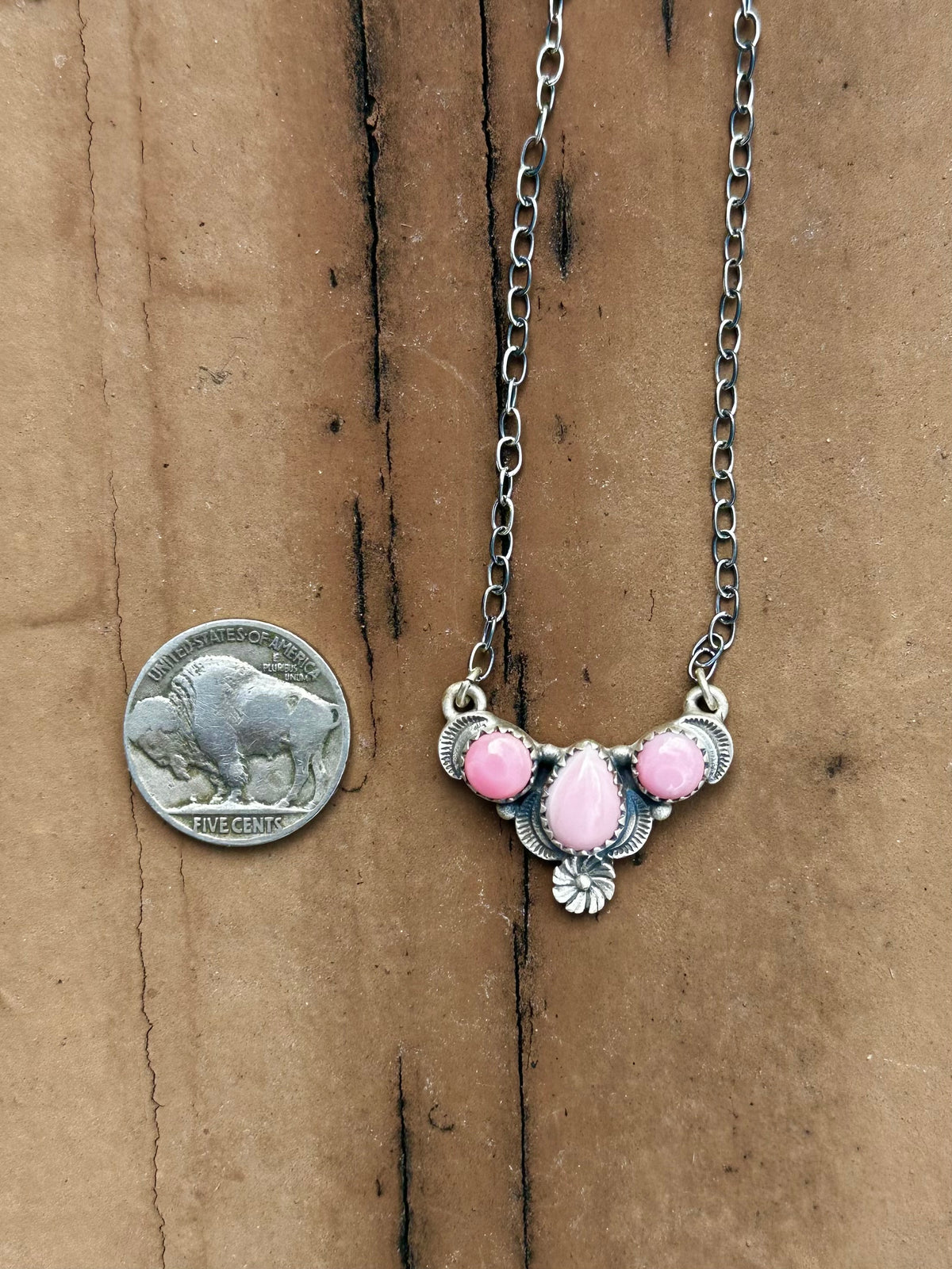 3 stone pink conch necklace