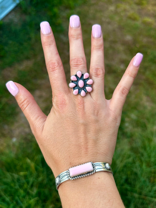 Pink conch cuff by Navajo artist Rick Enriquez