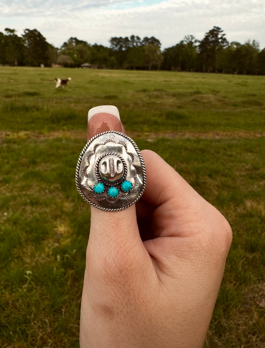 Kingman Turquoise Statement Ring by Navajo artist Bobby Platero