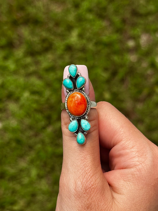 Adjustable orange spiny & kingman ring