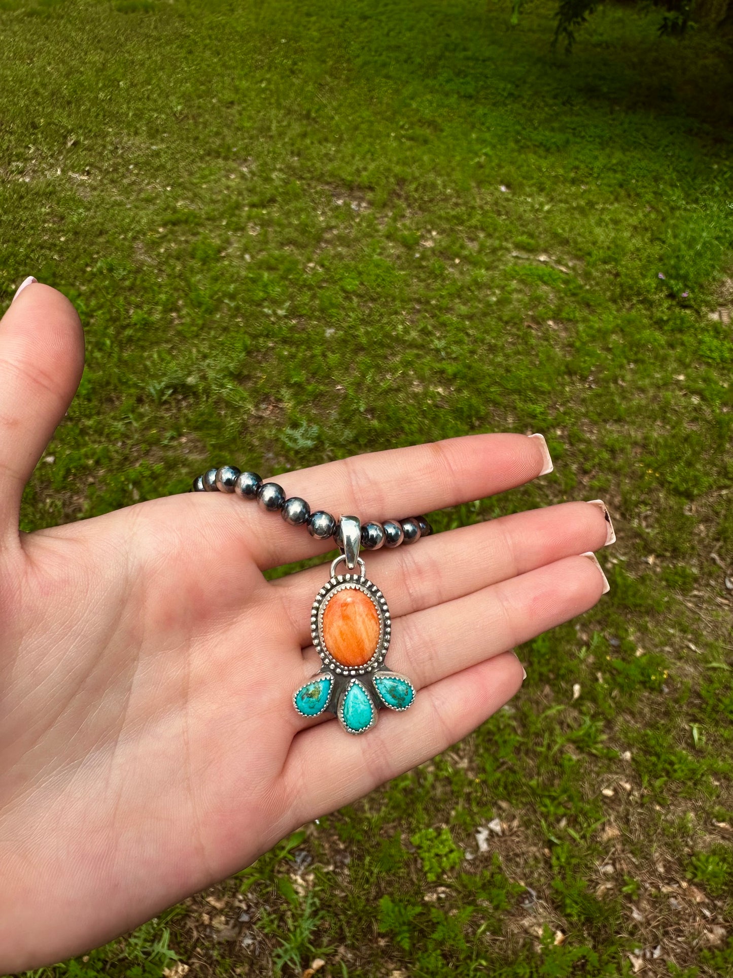 Orange spiny kingman pendant