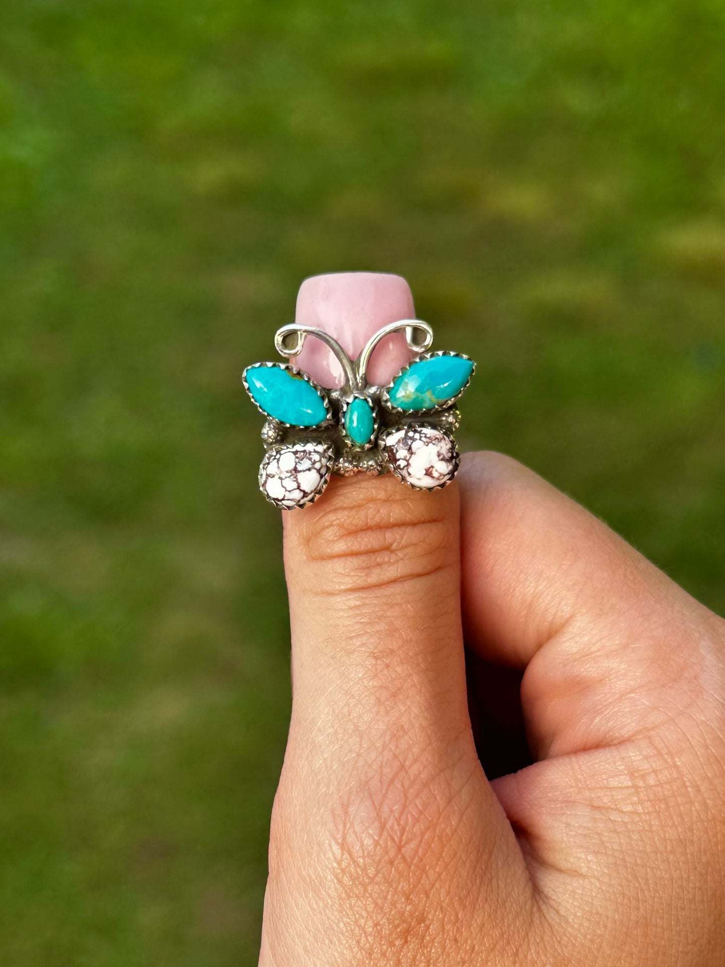 Adjustable Kingman and wild horse butterfly ring