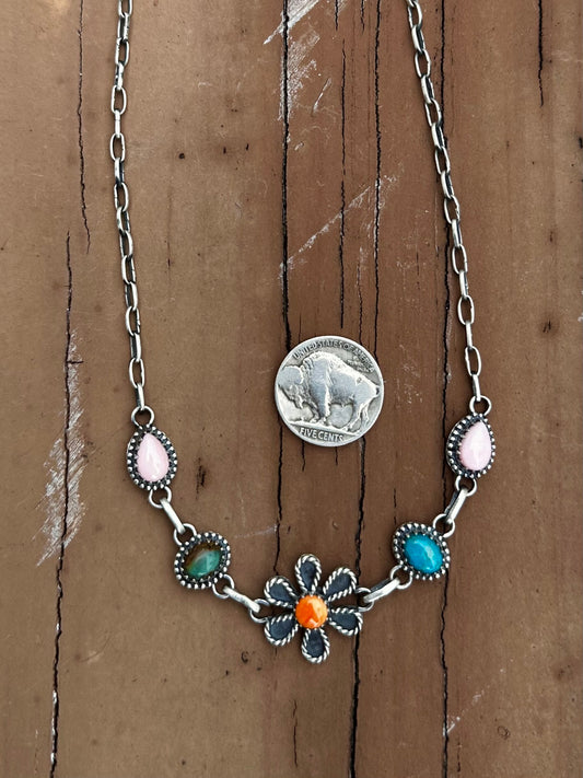 Multi stone flower choker