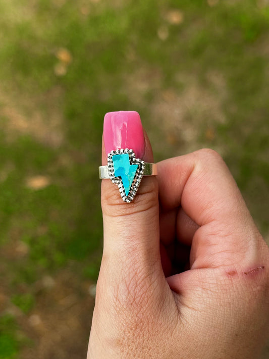Adjustable turquoise lightning ring