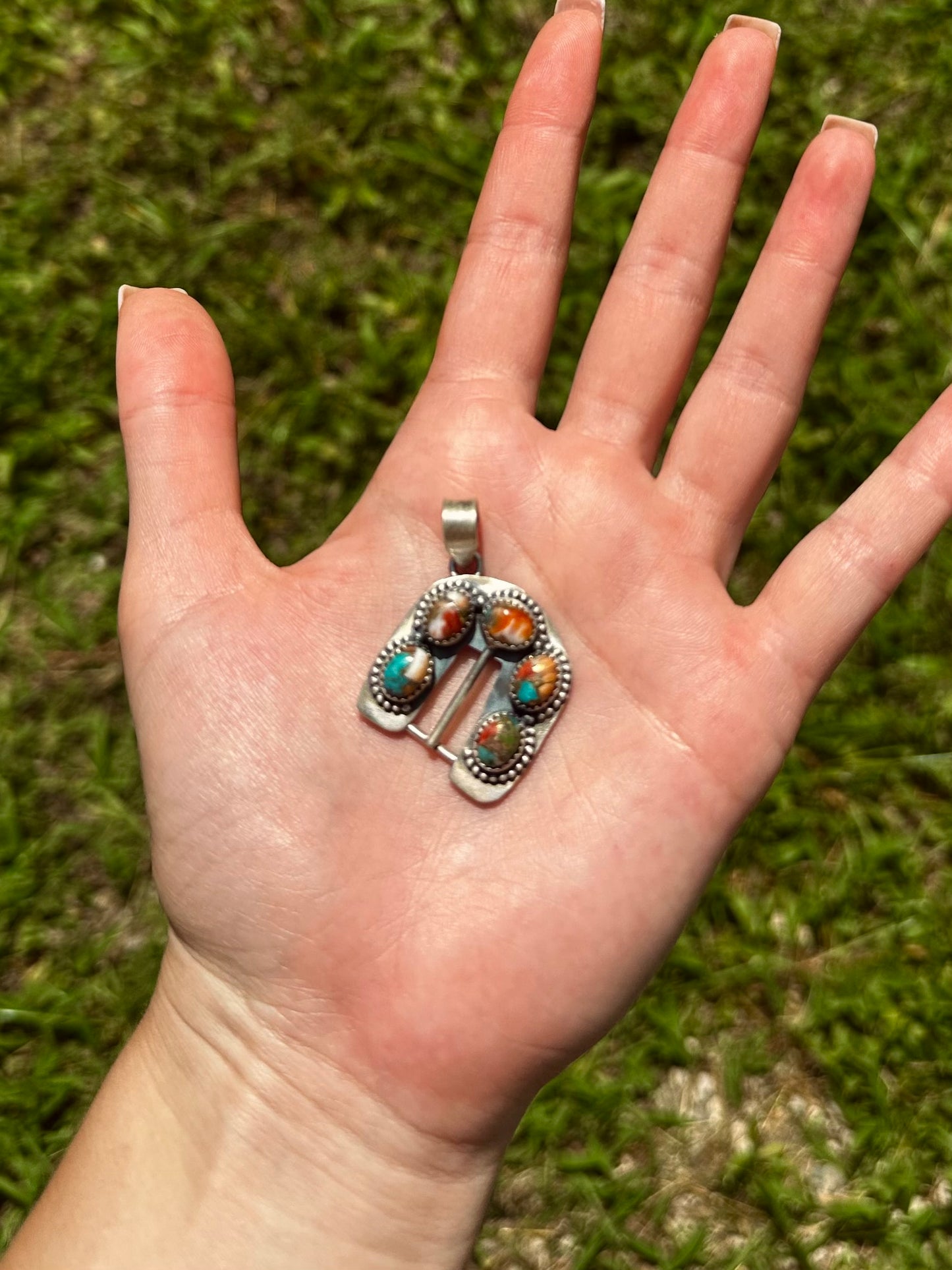 Spiny Oyster Mohave Copper Turquoise Buckle Pendant