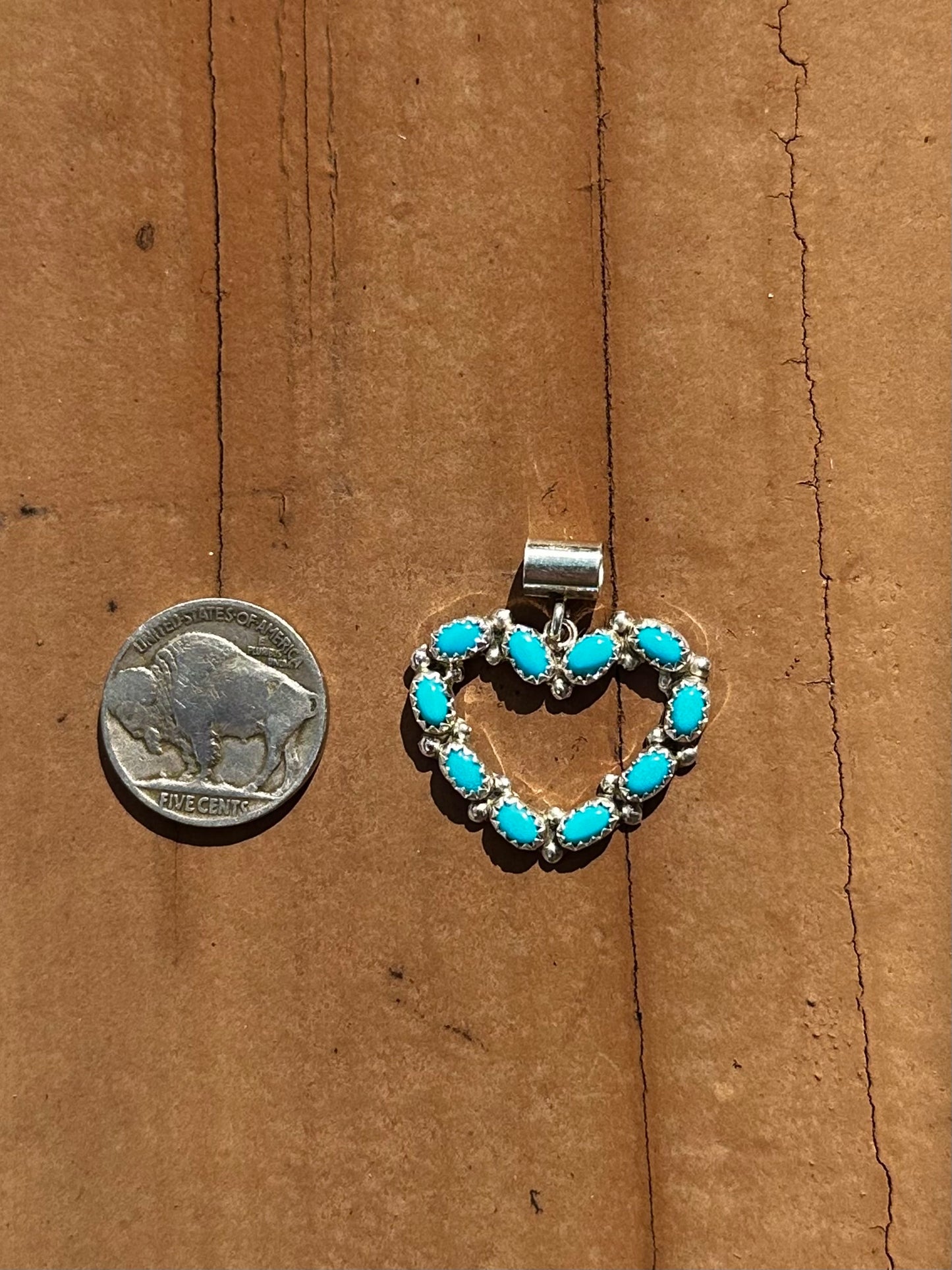 Martin Perry Navajo Handmade Kingman Turquoise heart pendant