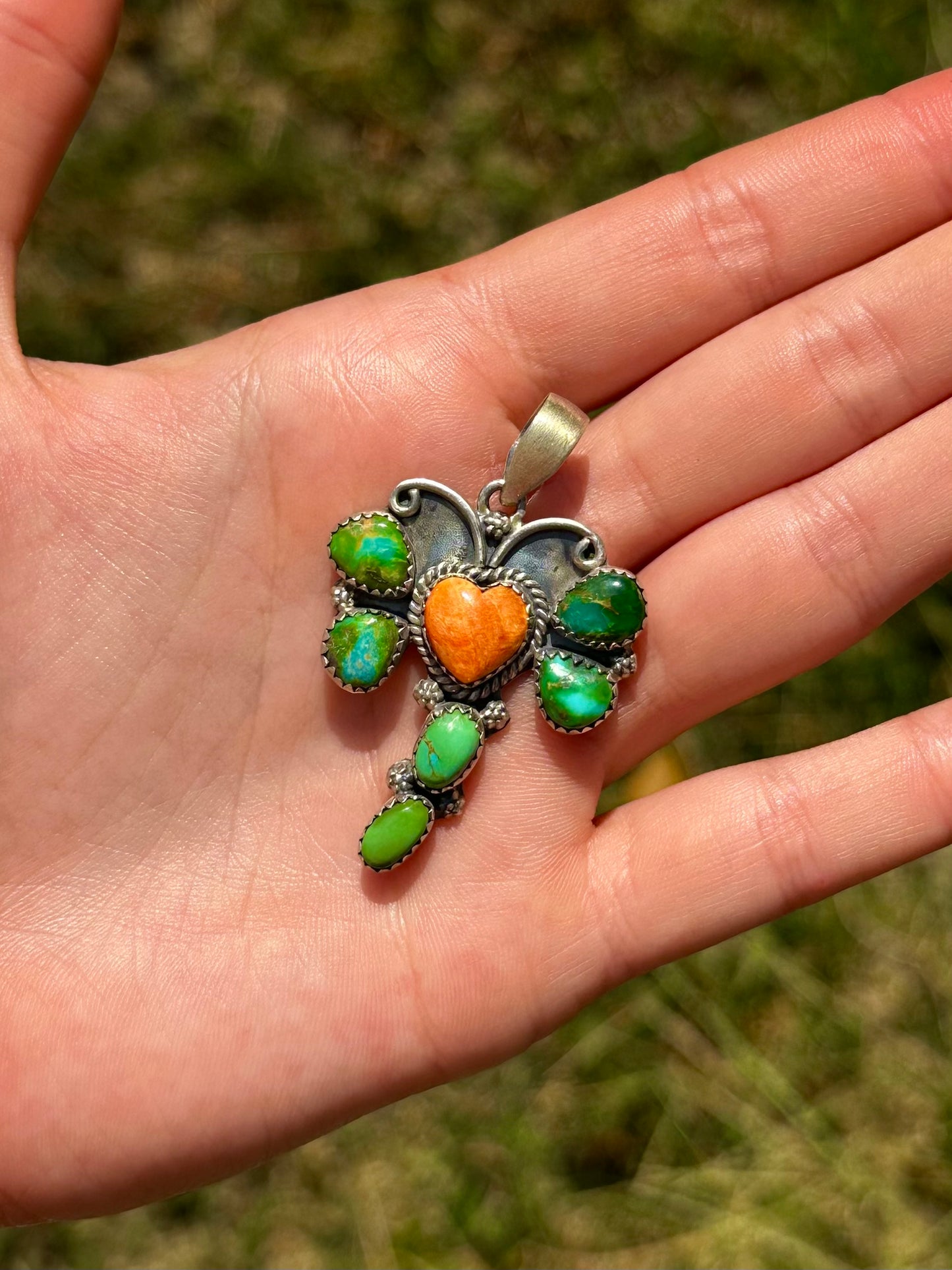 Adjustable Sonoran & Orange spiny dragonfly pendant