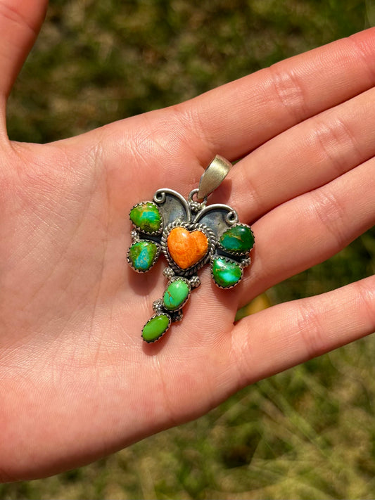 Adjustable Sonoran & Orange spiny dragonfly pendant