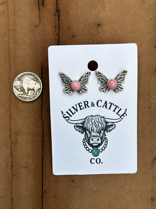 Pink conch butterfly earrings