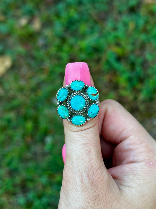 Adjustable turquoise cluster ring