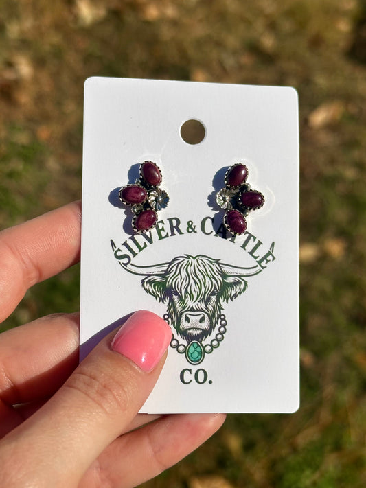 Purple spiny flower cluster earrings