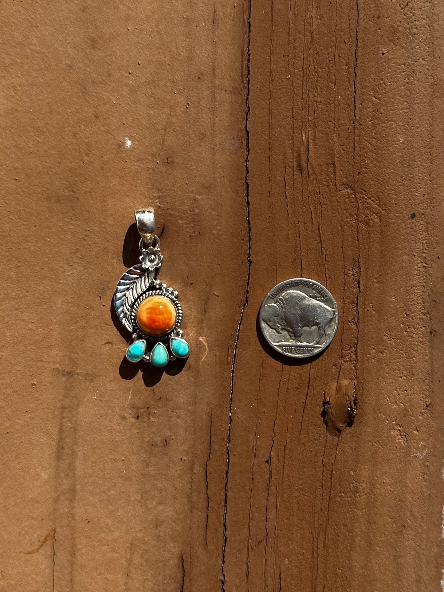 Orange spiny & Kingman pendant