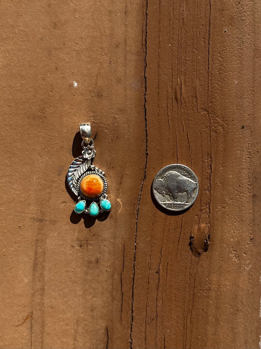 Orange spiny & Kingman pendant