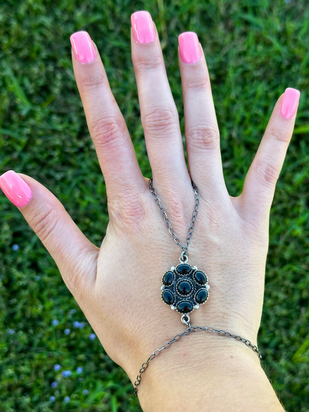 Black onyx hand chain