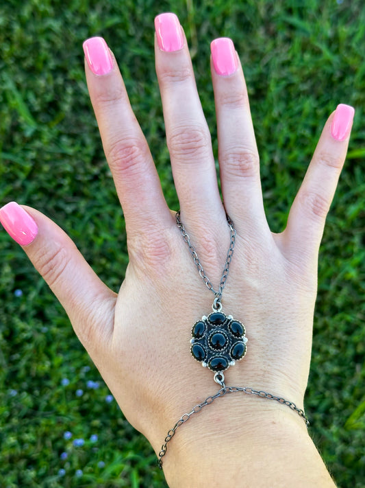 Black onyx hand chain