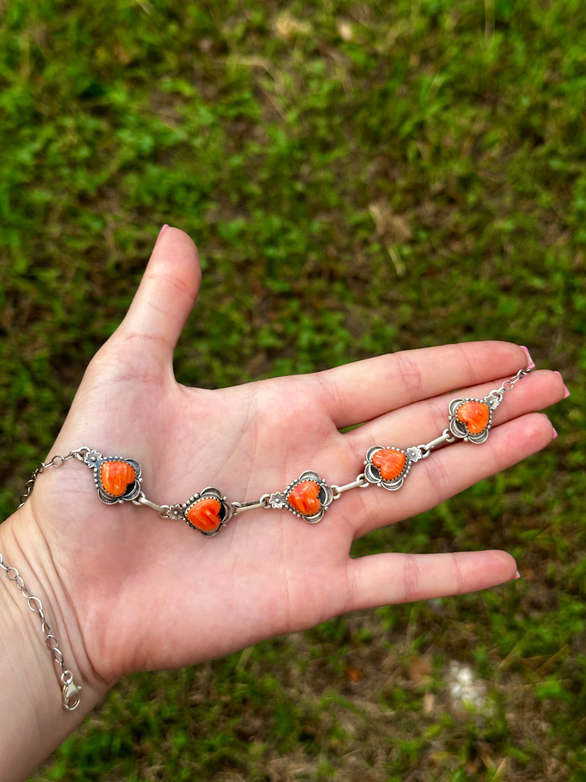 Orange spiny heart choker necklace