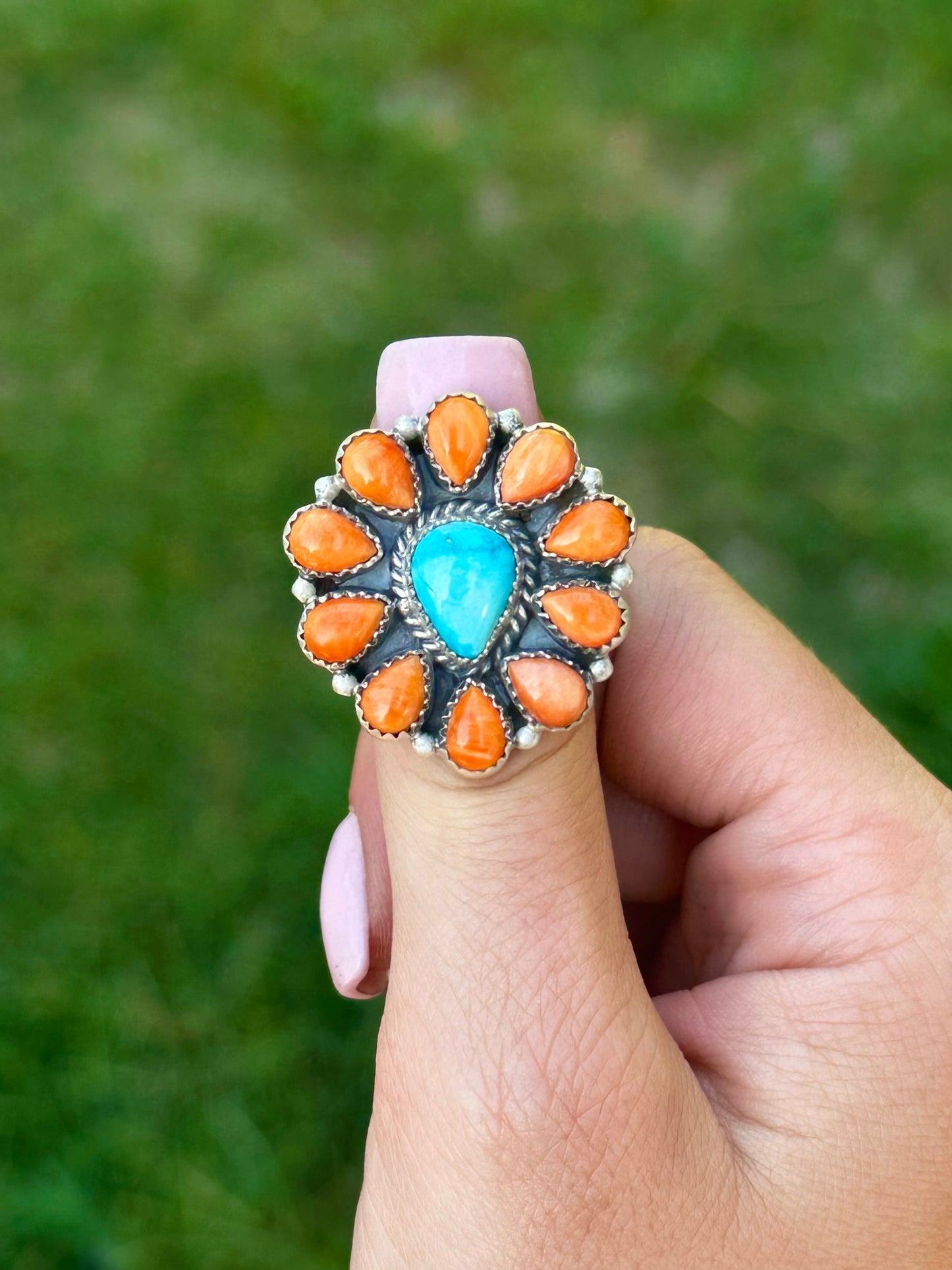Adjustable orange spiny, and Golden Hills ring