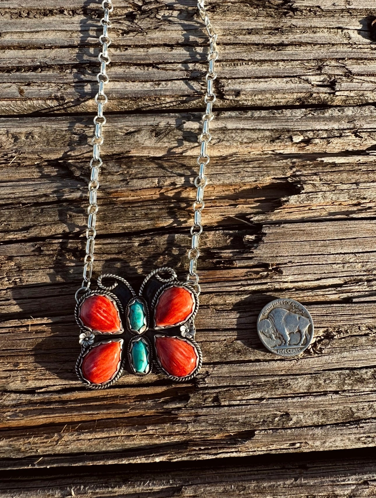 Orange spiny Butterfly necklace