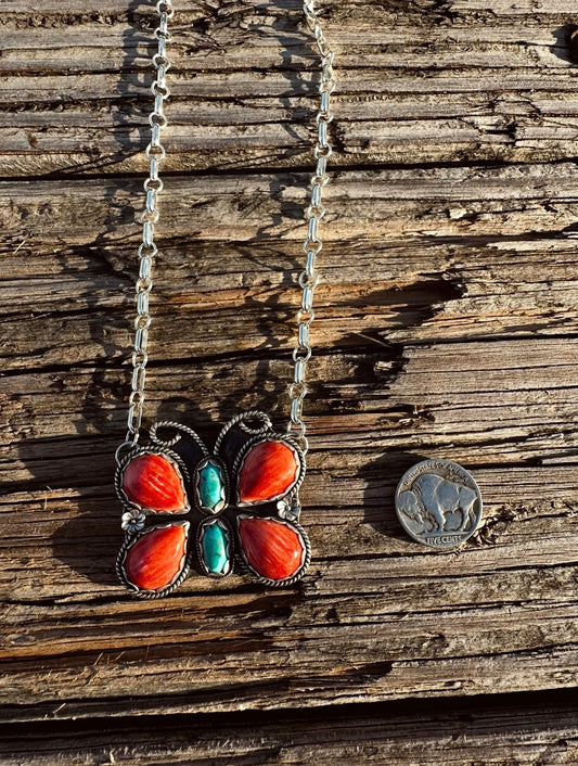 Orange spiny Butterfly necklace