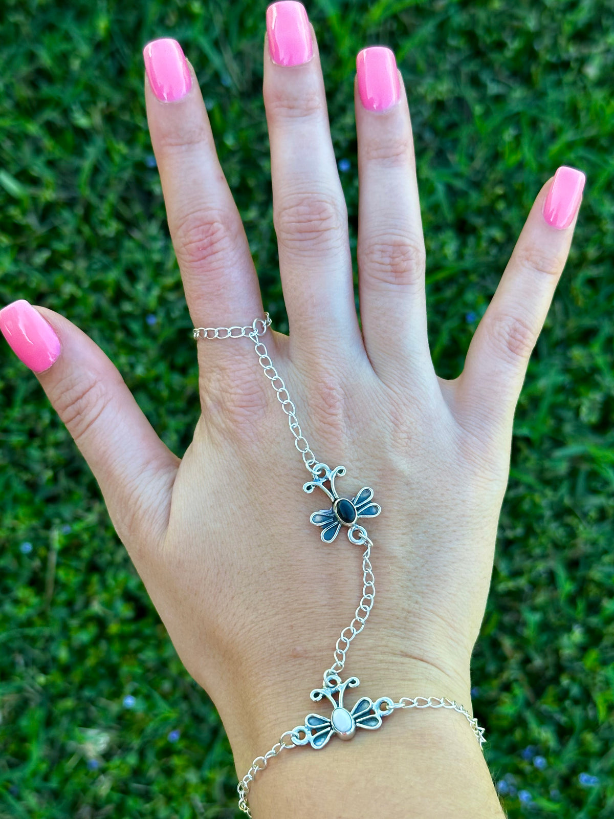 White buffalo butterfly hand chain