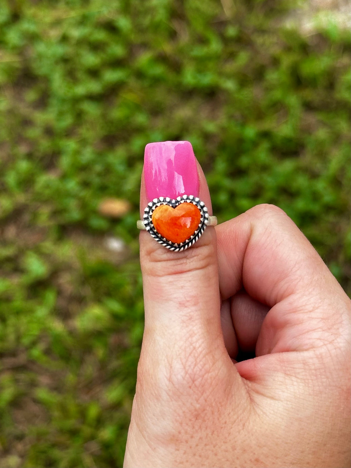 Adjustable orange spiny heart ring