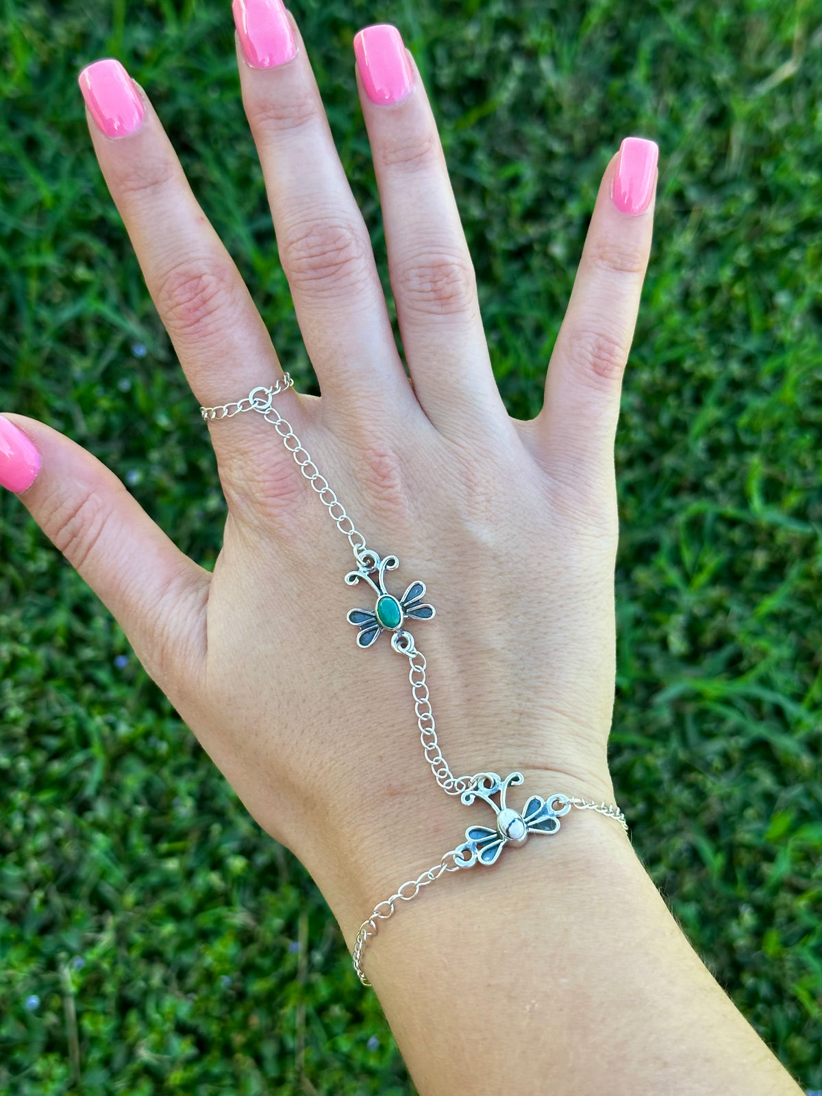 Turquoise & wild horse butterfly hand chain