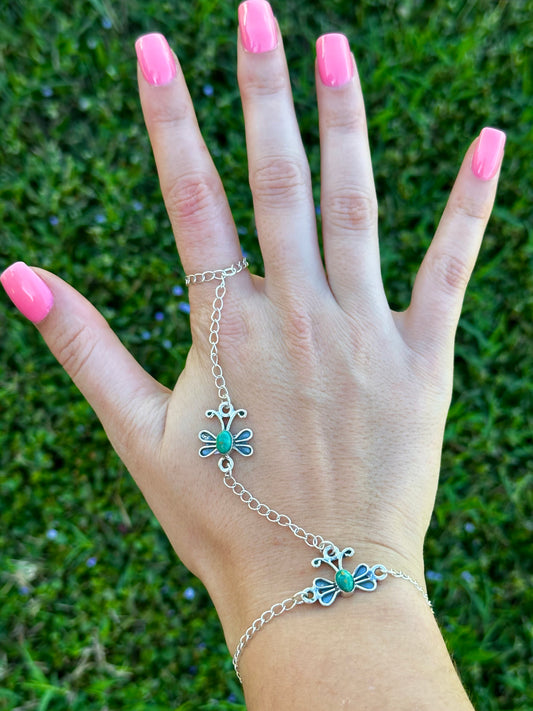 Turquoise butterfly hand chain