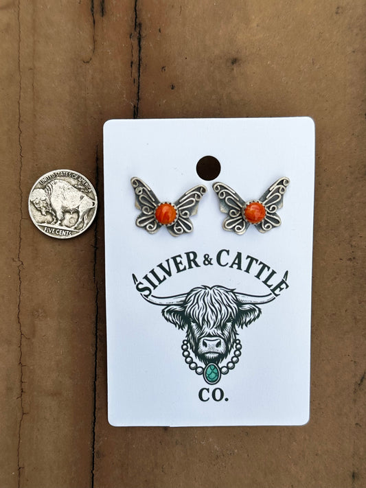 Orange spiny butterfly earrings
