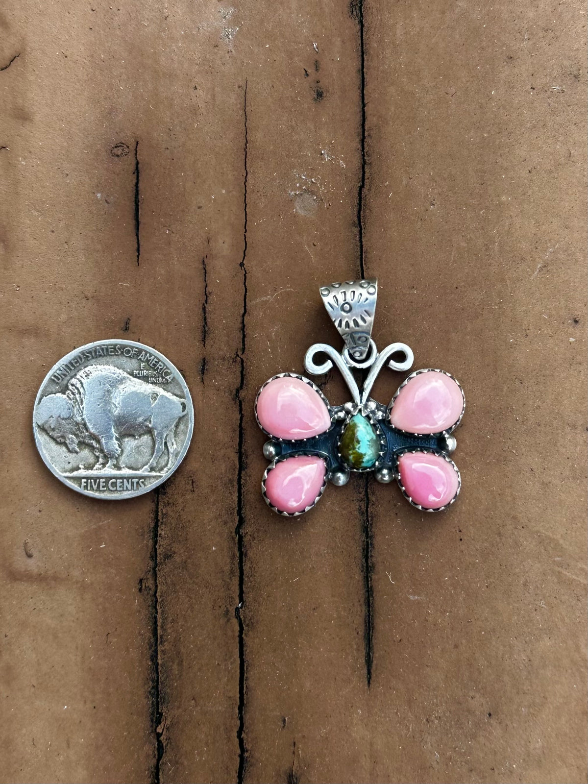 Pink conch & #8 butterfly pendant