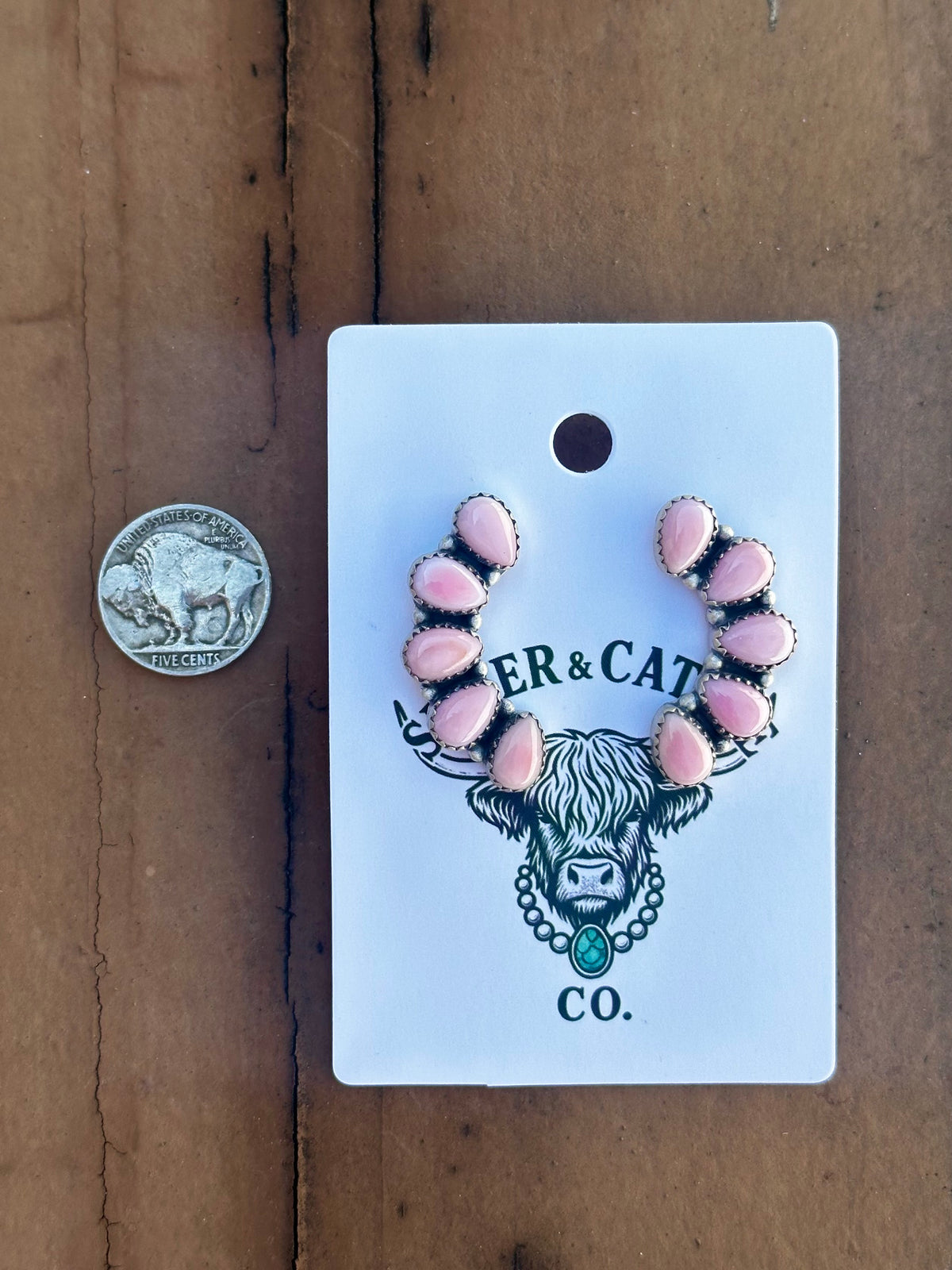 Pink conch 5 stone earrings